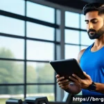 피트니스 경영사로서 시간 관리 팁 - A professional Bengali fitness coach organizing daily tasks on a sleek digital tablet, with a detail...