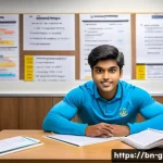 피트니스 경영사 자격증 시험 난이도 - A detailed classroom scene showing a Bengali student preparing for a fitness management certificatio...