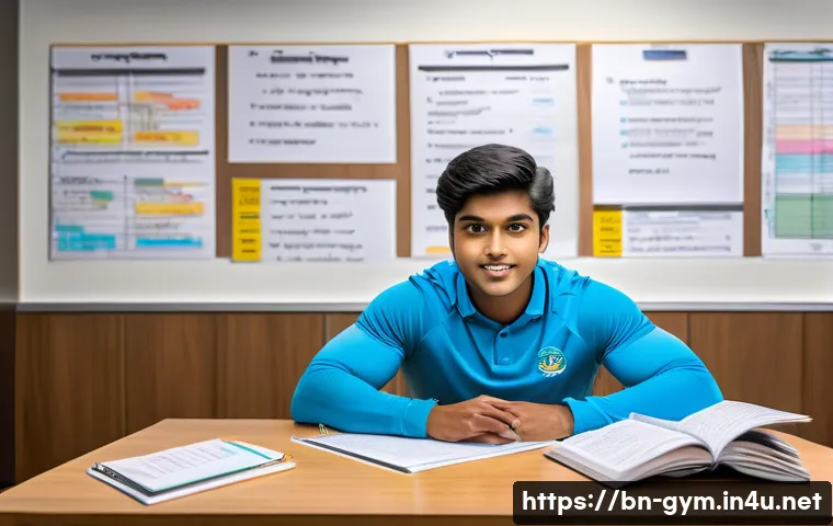피트니스 경영사 자격증 시험 난이도 - A detailed classroom scene showing a Bengali student preparing for a fitness management certificatio...
