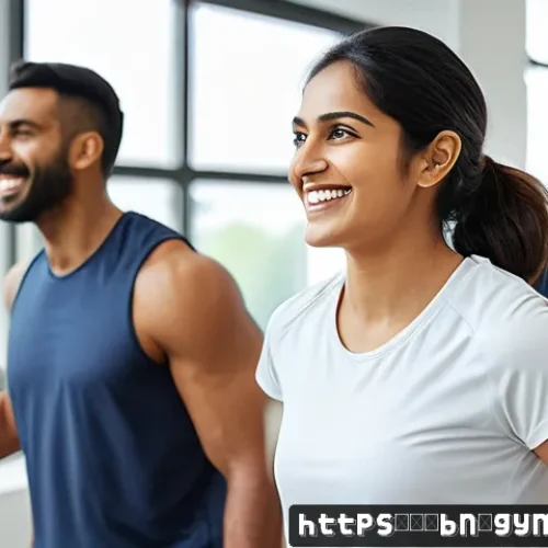 피트니스 경영사와 HR 관리 - A modern fitness center scene showing a diverse group of Bengali employees participating enthusiasti...